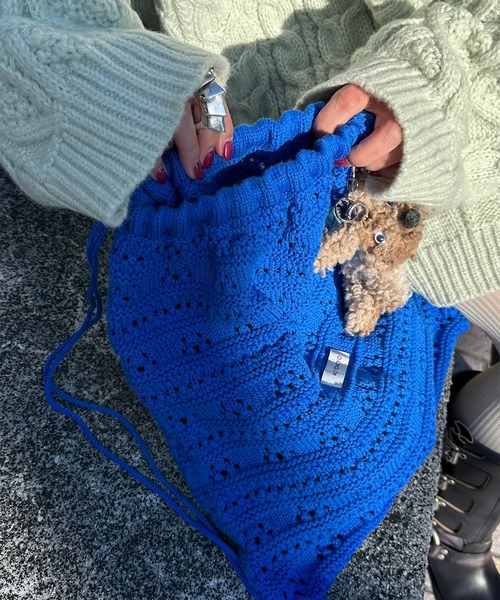 Alley Tokyo（アリートーキョー）の「カギ針あみニット巾着リュック（バックパック/リュック・レディース・ブルー/ピンク/ホワイト/イエロー・FREE）」の7枚目の写真