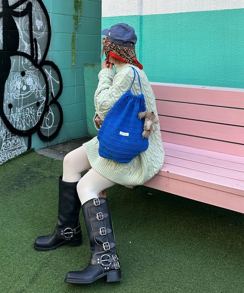 Alley Tokyo（アリートーキョー）の「カギ針あみニット巾着リュック（バックパック/リュック・レディース・ブルー/ピンク/ホワイト/イエロー・FREE）」の12枚目の写真