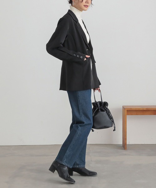 n'OrLABEL(ノアールレーベル)の「【セットアップ対応】『袖タックシングルテーラードジャケット』(テーラードジャケット・レディース・ブラック/グレー・2/1)」の4枚目の写真