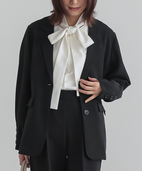 n'OrLABEL(ノアールレーベル)の「【セットアップ対応】『袖タックシングルテーラードジャケット』(テーラードジャケット・レディース・ブラック/グレー・2/1)」の6枚目の写真