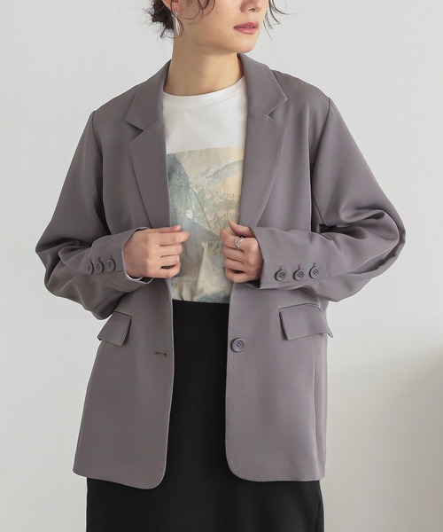 n'OrLABEL(ノアールレーベル)の「【セットアップ対応】『袖タックシングルテーラードジャケット』(テーラードジャケット・レディース・ブラック/グレー・2/1)」の14枚目の写真