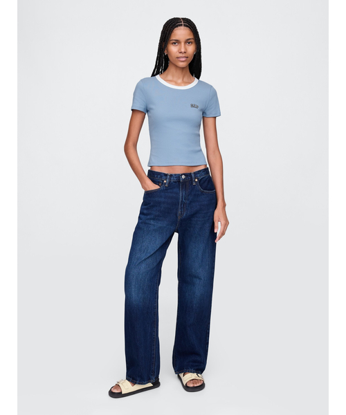GAP（ギャップ）の「リブ クロップド Gapロゴtシャツ（Tシャツ/カットソー・レディース・ホワイト×ネイビー/イエロー/ブラック×ホワイト/ブルー・S/XL/XXS/XS/M/L）」の5枚目の写真