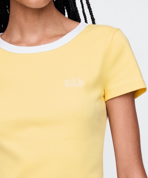 残りわずか★Off-White ★ロゴ リブ クロップド Tシャツ 人気 GAP｜(W)リブ クロップド GAPロゴTシャツ | Rakuten Fashion
