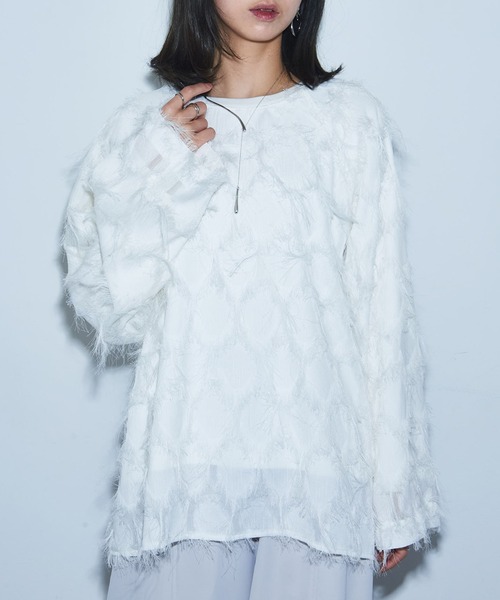 MAISON BREEZE（メゾンブリーズ）の「【MAISON BREEZE】フリンジシアーレイヤードプルオーバー シアートップス trc（Tシャツ/カットソー・レディース・ブラック/ベージュ/オフホワイト・FREE）」の2枚目の写真