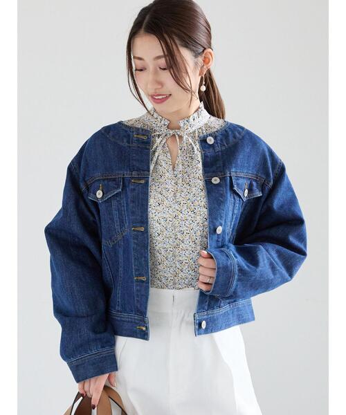 Te chichi(テチチ)の「DenimGジャン(ノーカラージャケット・レディース・ブルー・F)」の1枚目の写真