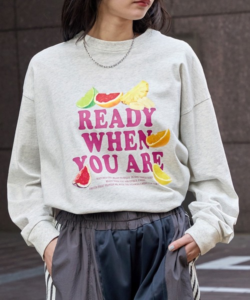 MONO-MART(モノマート)の「オーバーサイズフルーツグラフィックプリントTシャツ Cut Fruits&Lemon(Tシャツ/カットソー・レディース・ネイビー系/ホワイト/ホワイト系/スミクロ/オートミール・L/M)」の4枚目の写真