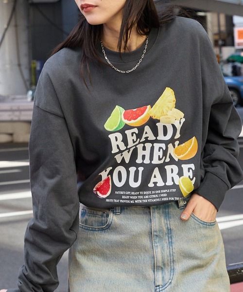 MONO-MART(モノマート)の「オーバーサイズフルーツグラフィックプリントTシャツ Cut Fruits&Lemon(Tシャツ/カットソー・レディース・ネイビー系/ホワイト/ホワイト系/スミクロ/オートミール・L/M)」の3枚目の写真