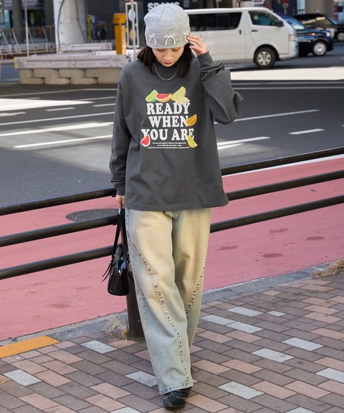 MONO-MART(モノマート)の「オーバーサイズフルーツグラフィックプリントTシャツ Cut Fruits&Lemon(Tシャツ/カットソー・レディース・ネイビー系/ホワイト/ホワイト系/スミクロ/オートミール・L/M)」の20枚目の写真