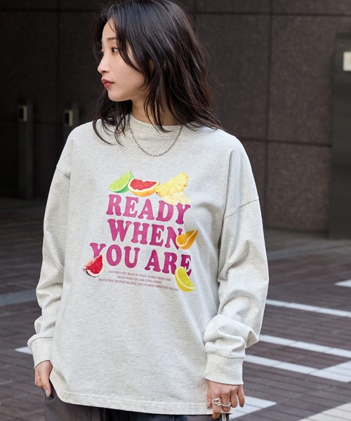 MONO-MART(モノマート)の「オーバーサイズフルーツグラフィックプリントTシャツ Cut Fruits&Lemon(Tシャツ/カットソー・レディース・ネイビー系/ホワイト/ホワイト系/スミクロ/オートミール・L/M)」の22枚目の写真