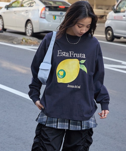 モジャおMart様オーダー オーバーサイズフルーツグラフィックプリントTシャツ Cut Fruits&Lemon