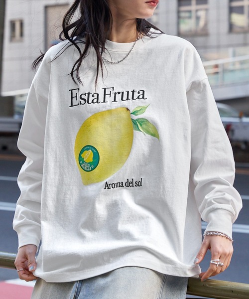セール】オーバーサイズフルーツグラフィックプリントTシャツ