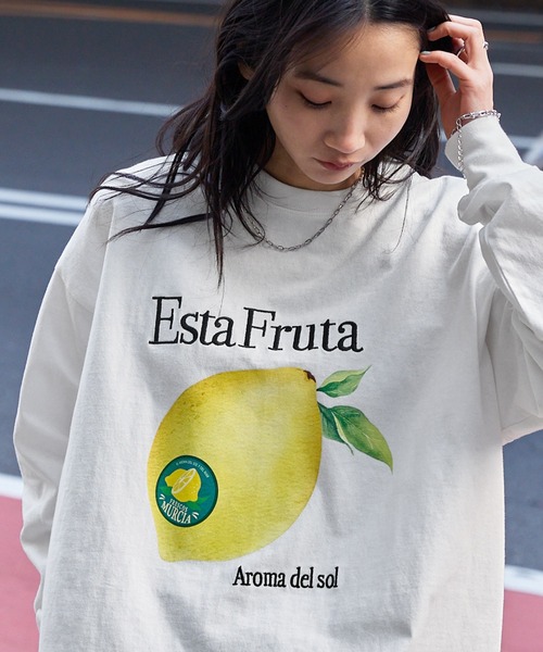 セール】オーバーサイズフルーツグラフィックプリントTシャツ