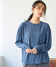 ランダムリブカットソークロップド丈クルーネックゆるトップス(薄手素材)
