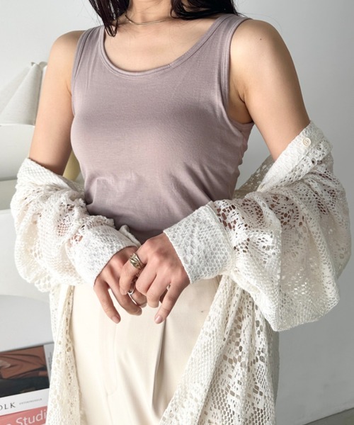 CLEA（クレア）の「【吸汗速乾】カップ付きベーシックタンクトップ（タンクトップ・レディース・モカ/ホワイト/グレー/ブラック・FREE）」の14枚目の写真