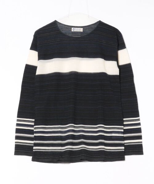 WHITE LINE（ホワイトライン）の「【8】【WHITE LINE（ホワイトライン）】ニットボーダークルーネック（ニット/セーター・メンズ・ブラウン/ブラック・46）」の2枚目の写真