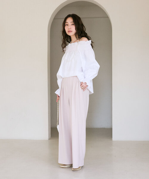 新品 ラブティックボンボン オフショルバックリボンブラウス ブルー セール】【大人ガーリー】オフショルバックリボンブラウス