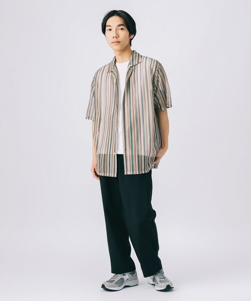 PHINGERINボウタイカラー ストライプ ショートスリーブ シャツ　XL AMBIDEX Store ○ストライプワイドショートシャツ(F イエロー): yuni