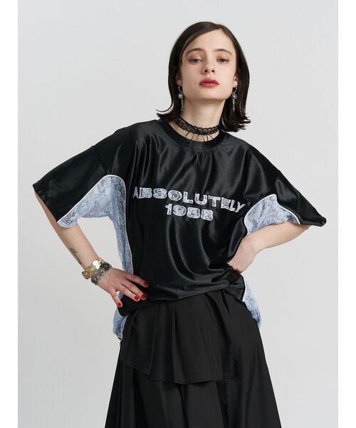 jouetie(ジュエティ)の「レースナンバリングルーズトップス 夏服(Tシャツ/カットソー・レディース・ブラック/オフホワイト/レッド・MEDIUM)」の7枚目の写真