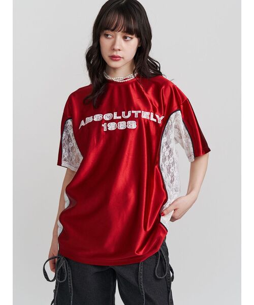 セール】レースナンバリングルーズトップス 夏服（Tシャツ