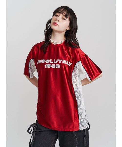 jouetie(ジュエティ)の「レースナンバリングルーズトップス 夏服(Tシャツ/カットソー・レディース・ブラック/オフホワイト/レッド・MEDIUM)」の11枚目の写真