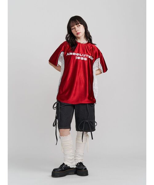 jouetie(ジュエティ)の「レースナンバリングルーズトップス 夏服(Tシャツ/カットソー・レディース・ブラック/オフホワイト/レッド・MEDIUM)」の13枚目の写真