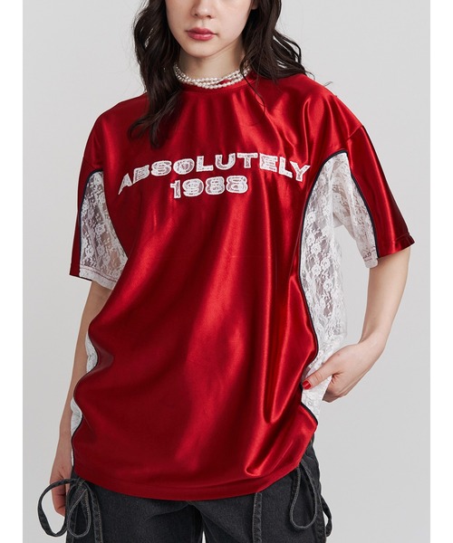 jouetie(ジュエティ)の「レースナンバリングルーズトップス 夏服(Tシャツ/カットソー・レディース・ブラック/オフホワイト/レッド・MEDIUM)」の3枚目の写真