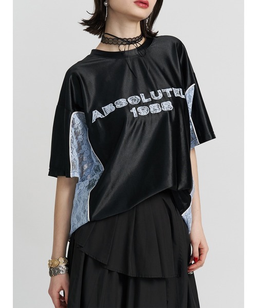 セール】レースナンバリングルーズトップス 夏服（Tシャツ