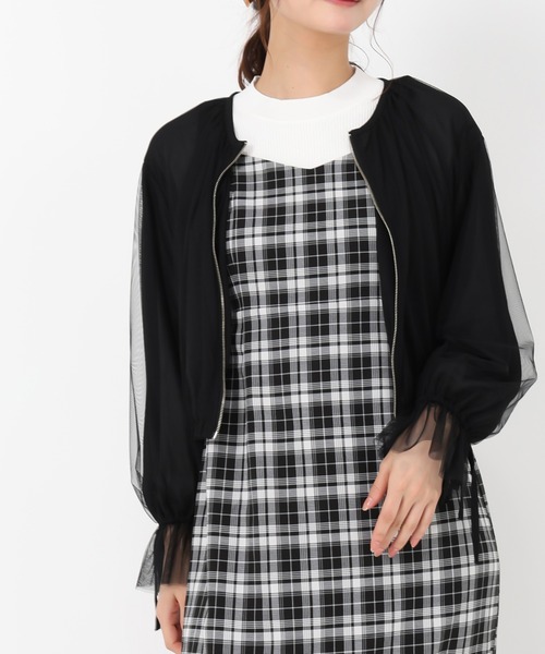 MISCH MASCH（ミッシュマッシュ）の「2025春夏新作 チュール袖リボンブルゾン（ブルゾン・レディース・ブラック/ホワイト・ﾌﾘ-）」の2枚目の写真