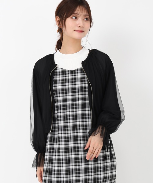 MISCH MASCH（ミッシュマッシュ）の「2025春夏新作 チュール袖リボンブルゾン（ブルゾン・レディース・ブラック/ホワイト・ﾌﾘ-）」の7枚目の写真