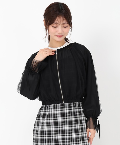 MISCH MASCH（ミッシュマッシュ）の「2025春夏新作 チュール袖リボンブルゾン（ブルゾン・レディース・ブラック/ホワイト・ﾌﾘ-）」の3枚目の写真