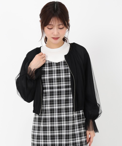 MISCH MASCH（ミッシュマッシュ）の「2025春夏新作 チュール袖リボンブルゾン（ブルゾン・レディース・ブラック/ホワイト・ﾌﾘ-）」の6枚目の写真