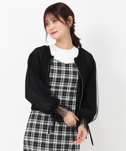 MISCH MASCH（ミッシュマッシュ）の「2025春夏新作 チュール袖リボンブルゾン（ブルゾン・レディース・ブラック/ホワイト・ﾌﾘ-）」の5枚目の写真