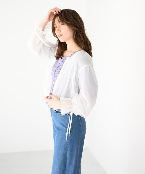 MISCH MASCH（ミッシュマッシュ）の「2025春夏新作 チュール袖リボンブルゾン（ブルゾン・レディース・ブラック/ホワイト・ﾌﾘ-）」の22枚目の写真