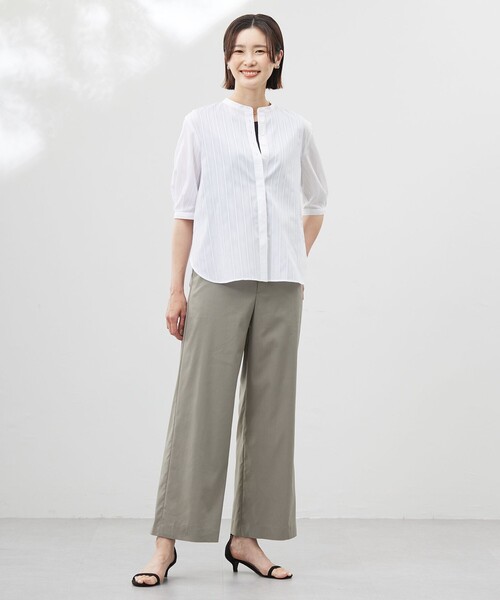 J.PRESS(ジェイプレス)の「【洗える】セルロースカラミストライプ バンドカラー ブラウス(シャツ/ブラウス・レディース・ホワイト系・T13/T15)」の2枚目の写真