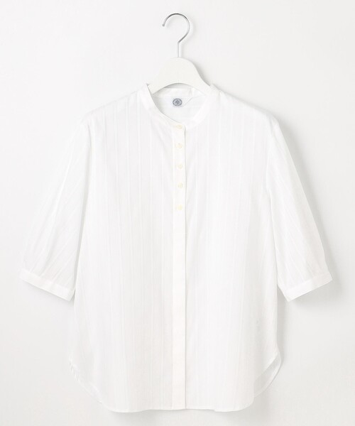 J.PRESS(ジェイプレス)の「【洗える】セルロースカラミストライプ バンドカラー ブラウス(シャツ/ブラウス・レディース・ホワイト系・T13/T15)」の4枚目の写真