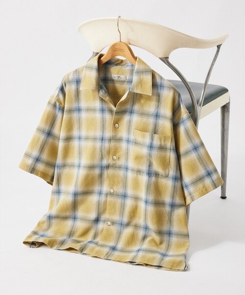 me　チェック柄半袖カットソー Hot Product 半袖 カットソー チェック柄 首元ボタン 肩飾り