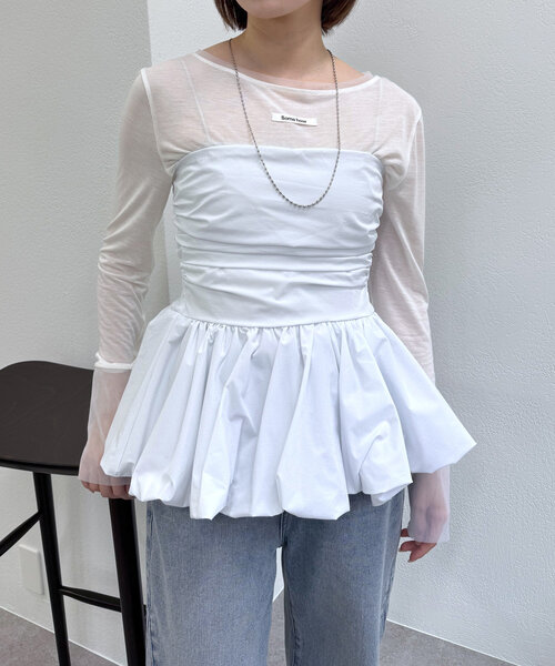 mline（エムライン）の「[mline]チュールレイヤードシアーロングTシャツ（Tシャツ/カットソー・レディース・イエロー/ブラック/オフホワイト・FREE）」の4枚目の写真