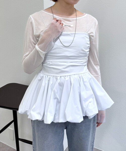 mline（エムライン）の「[mline]チュールレイヤードシアーロングTシャツ（Tシャツ/カットソー・レディース・イエロー/ブラック/オフホワイト・FREE）」の5枚目の写真