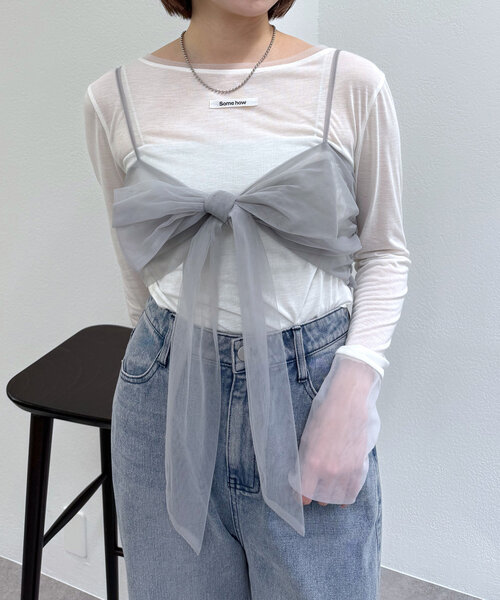 mline（エムライン）の「[mline]チュールレイヤードシアーロングTシャツ（Tシャツ/カットソー・レディース・イエロー/ブラック/オフホワイト・FREE）」の7枚目の写真