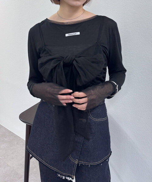 mline（エムライン）の「[mline]チュールレイヤードシアーロングTシャツ（Tシャツ/カットソー・レディース・イエロー/ブラック/オフホワイト・FREE）」の8枚目の写真