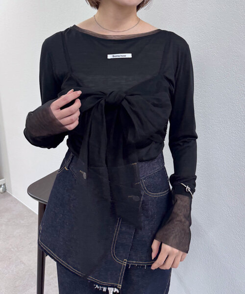 mline（エムライン）の「[mline]チュールレイヤードシアーロングTシャツ（Tシャツ/カットソー・レディース・イエロー/ブラック/オフホワイト・FREE）」の11枚目の写真