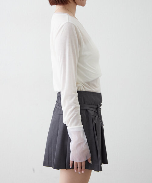 mline（エムライン）の「[mline]チュールレイヤードシアーロングTシャツ（Tシャツ/カットソー・レディース・イエロー/ブラック/オフホワイト・FREE）」の14枚目の写真