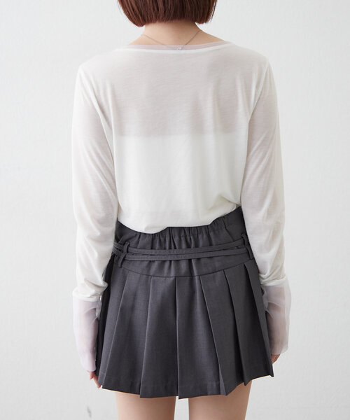 mline（エムライン）の「[mline]チュールレイヤードシアーロングTシャツ（Tシャツ/カットソー・レディース・イエロー/ブラック/オフホワイト・FREE）」の15枚目の写真