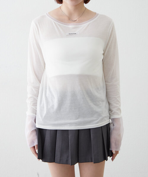 mline（エムライン）の「[mline]チュールレイヤードシアーロングTシャツ（Tシャツ/カットソー・レディース・イエロー/ブラック/オフホワイト・FREE）」の18枚目の写真