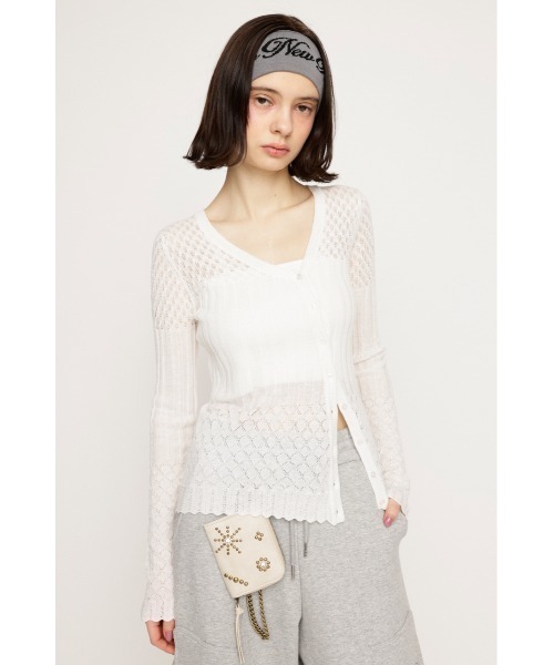 SLY（スライ）の「CROCHET SLANT BUTTON C/D クロシェ スラント ボタン カーディガン（カーディガン/ボレロ・レディース・ブラック/イエロー/ホワイト・FREE）」の6枚目の写真