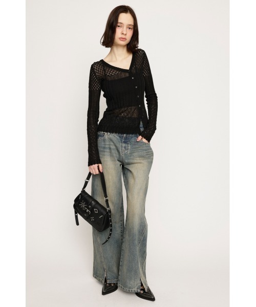 SLY（スライ）の「CROCHET SLANT BUTTON C/D クロシェ スラント ボタン カーディガン（カーディガン/ボレロ・レディース・ブラック/イエロー/ホワイト・FREE）」の10枚目の写真