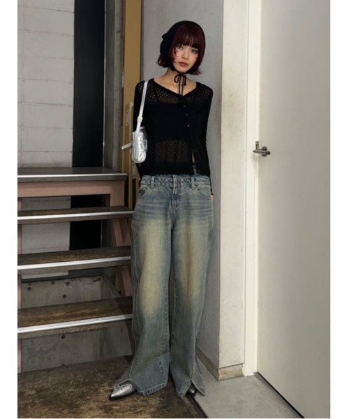 SLY（スライ）の「CROCHET SLANT BUTTON C/D クロシェ スラント ボタン カーディガン（カーディガン/ボレロ・レディース・ブラック/イエロー/ホワイト・FREE）」の22枚目の写真