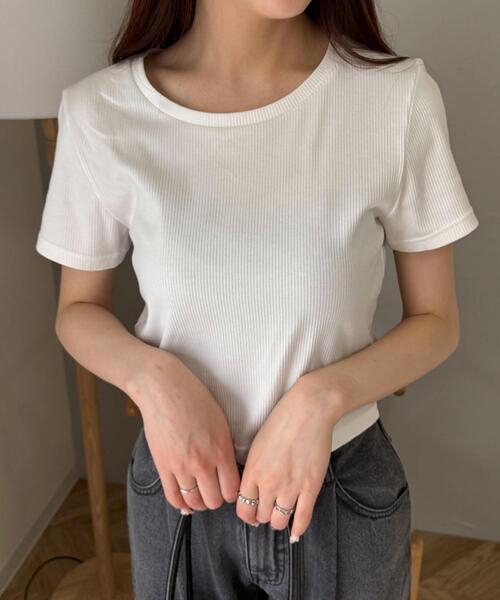 WEGO（ウィゴー）の「WEGO/コンパクトリブT（Tシャツ/カットソー・レディース・ブラック/オフホワイト/レッド・MEDIUM/SMALL）」の6枚目の写真