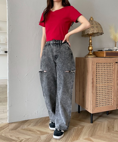 WEGO（ウィゴー）の「WEGO/コンパクトリブT（Tシャツ/カットソー・レディース・ブラック/オフホワイト/レッド・MEDIUM/SMALL）」の22枚目の写真