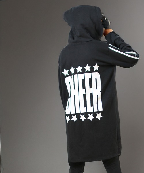 CHEER(チアー)の「バックプリント裏起毛ロングフードコーディガン(パーカー・レディース・グレー/ブラック・S/M/L)」の5枚目の写真